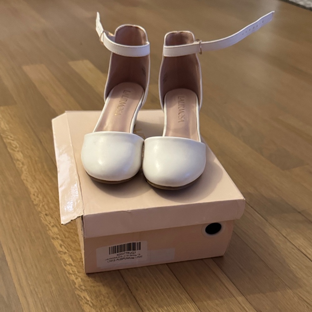 Girls Elegant White Ankle Strap Heels